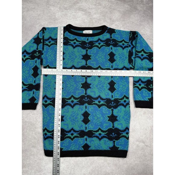 Vintage Herald House Sweater Mens Large Blue Green Black Acrylic Knit USA 80s - Picture 6 of 14